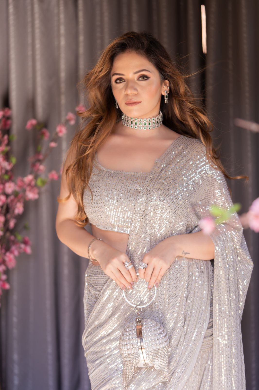 Silver Sequins Saree