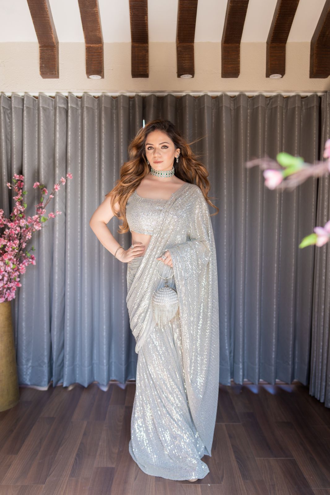Silver Sequins Saree