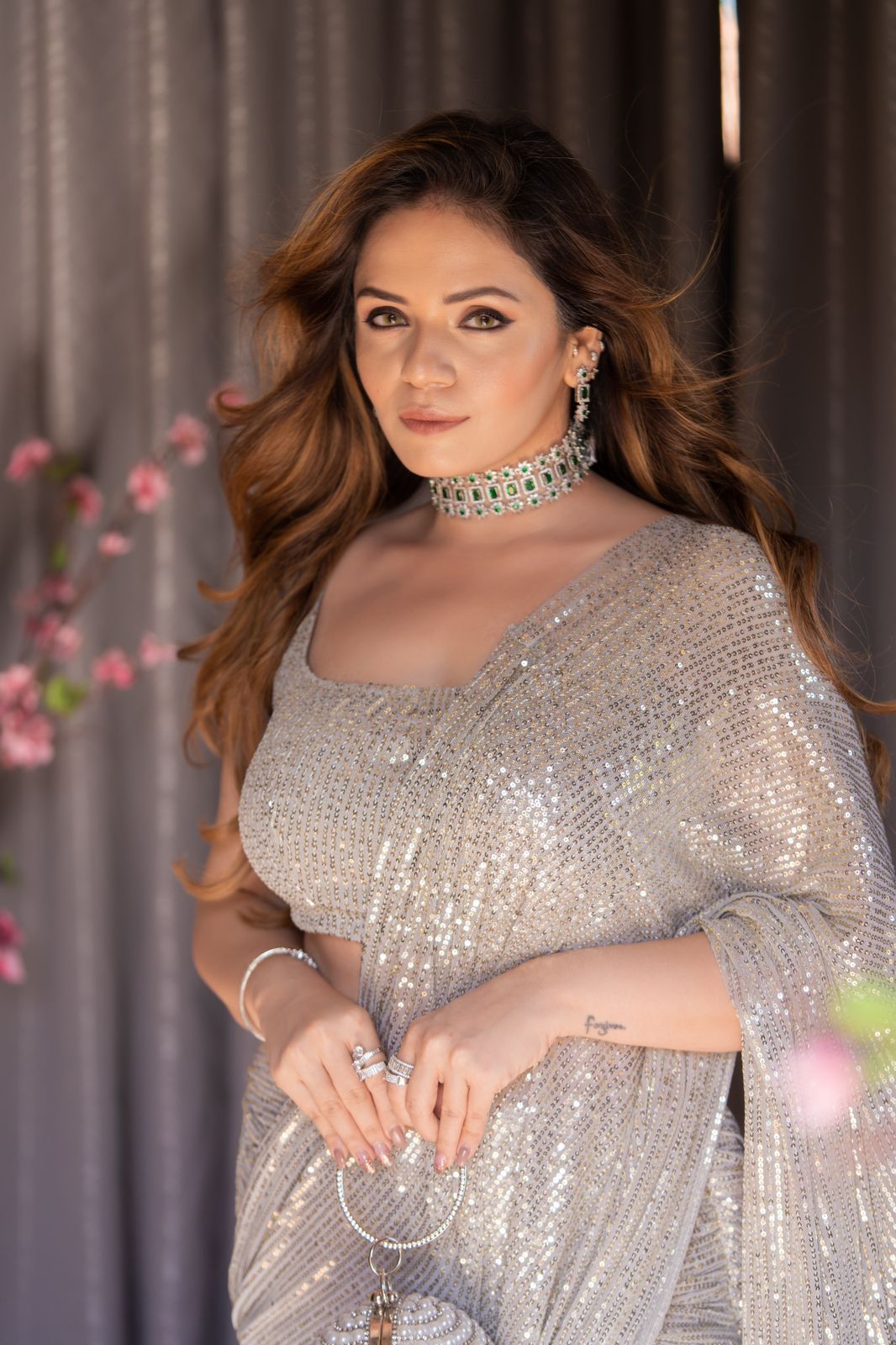 Silver Sequins Saree