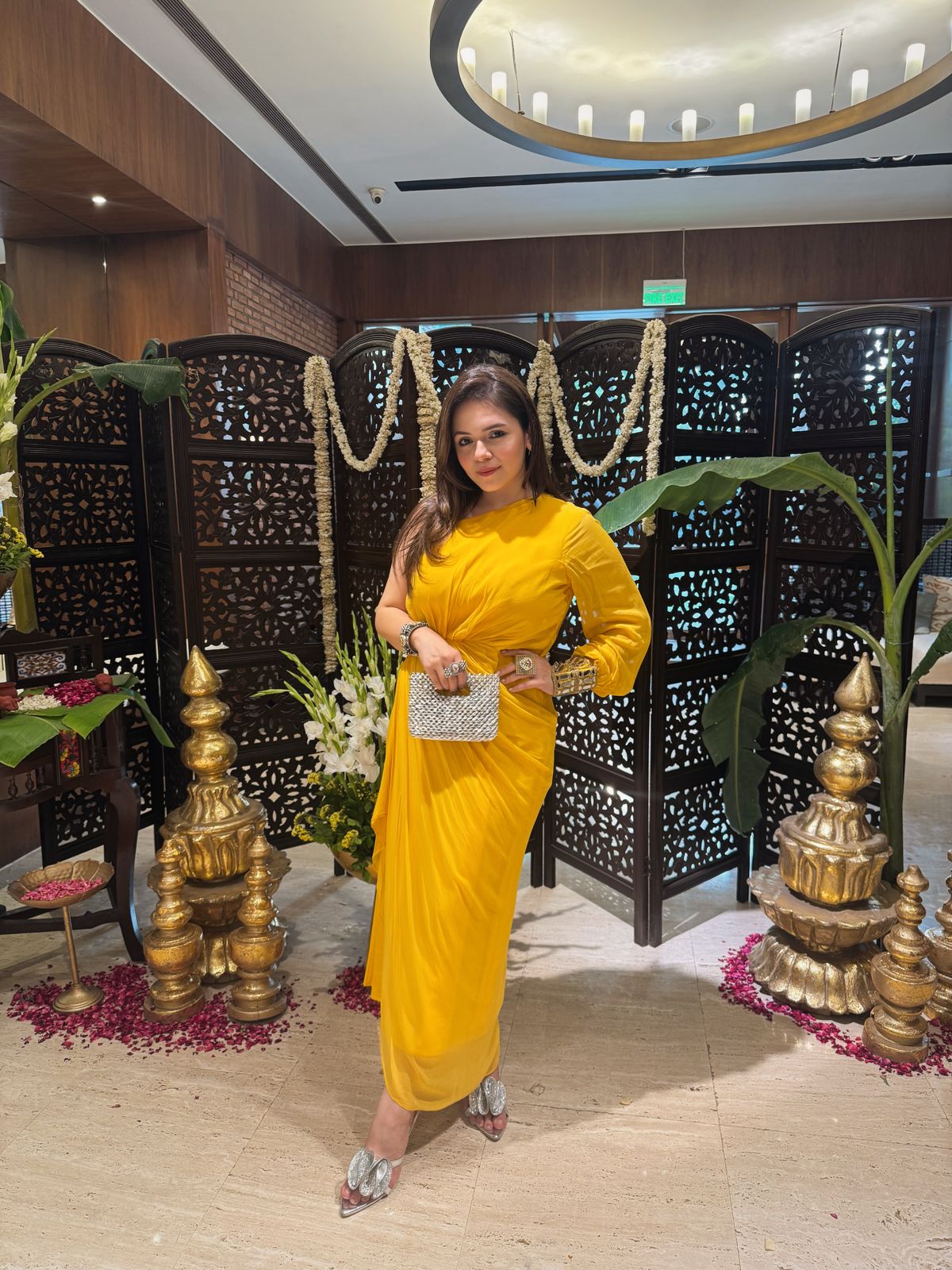 Asymmetrical Yellow Draped Dress