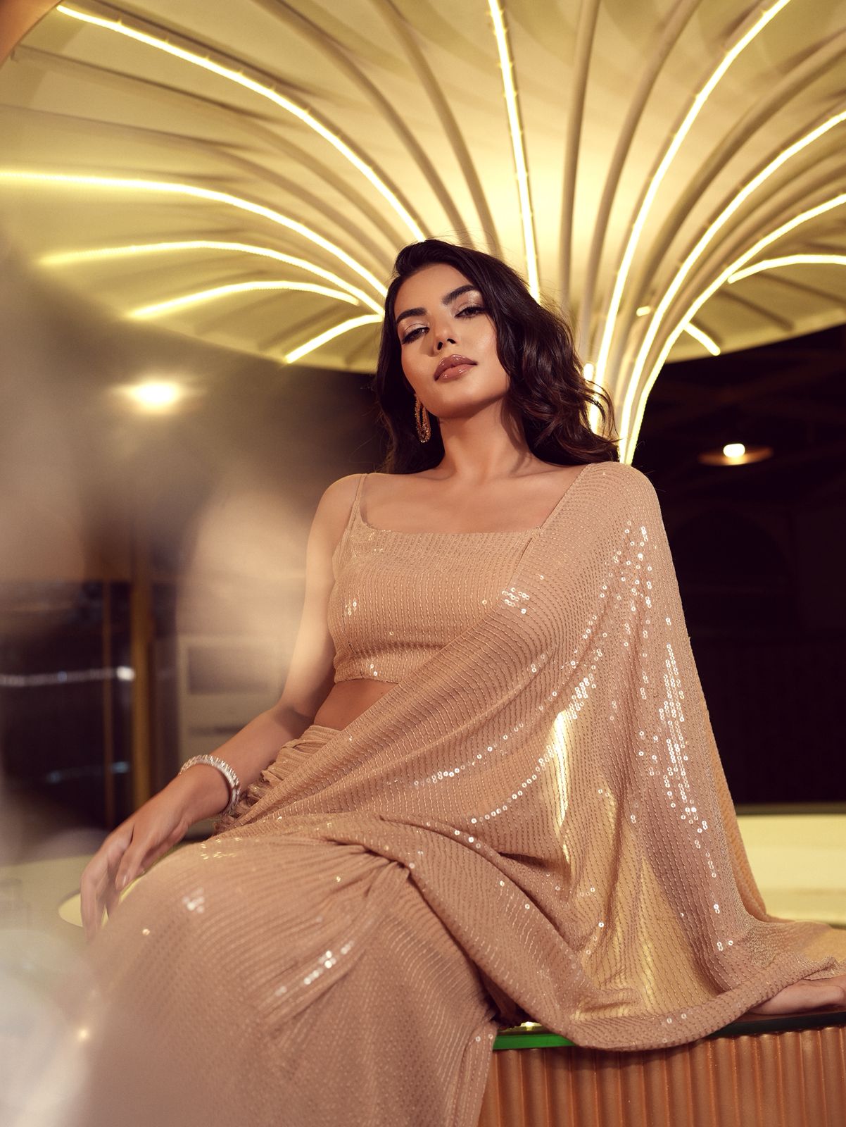 Nude sequin saree
