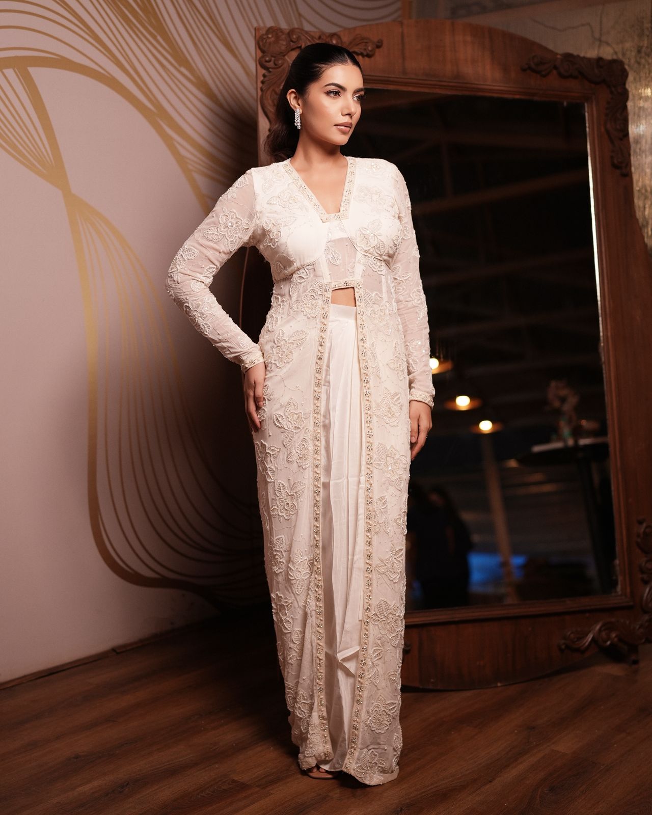 White indowestern set