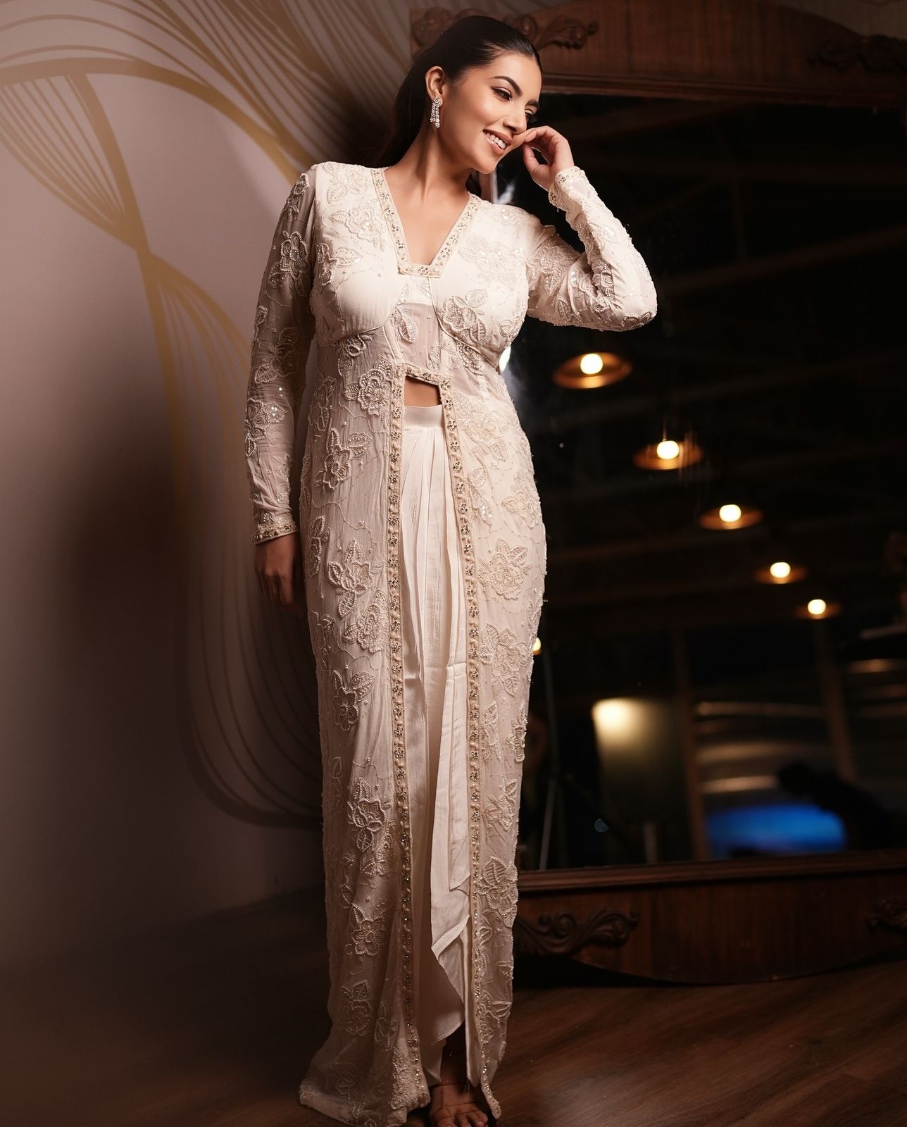 White indowestern set