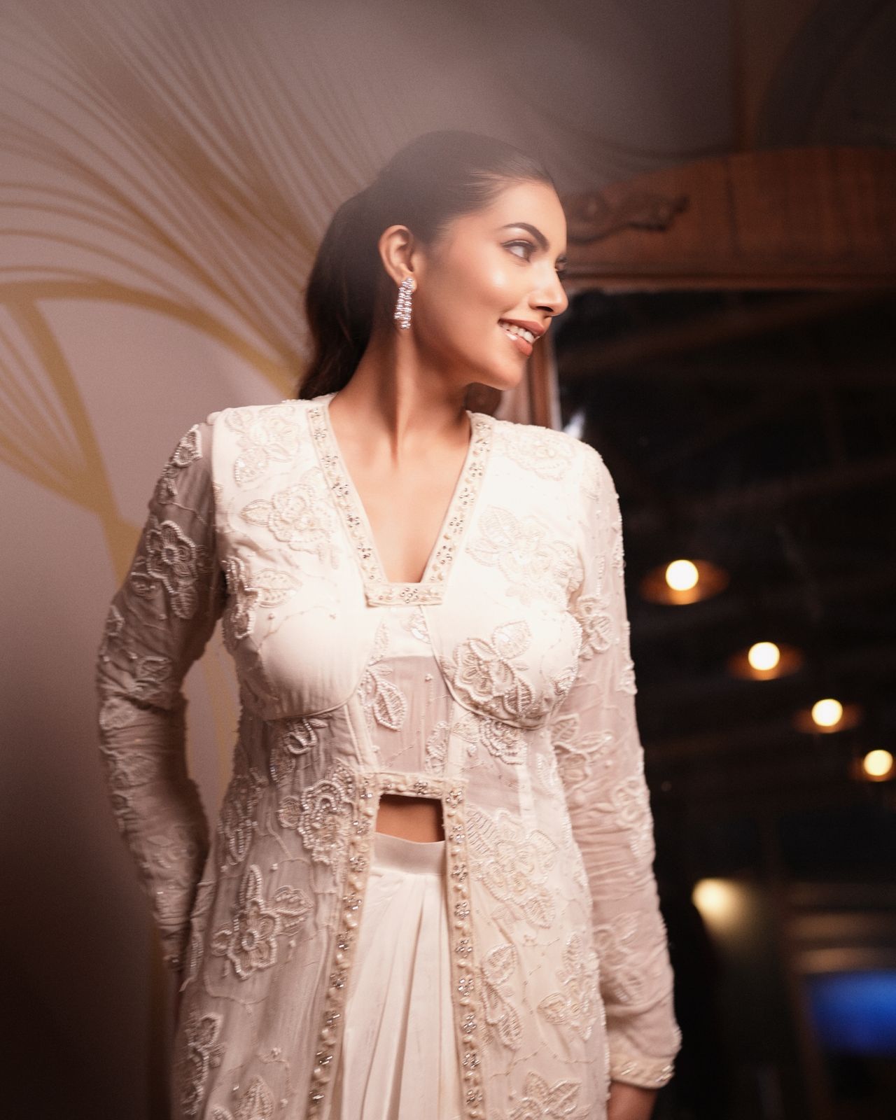 White indowestern set