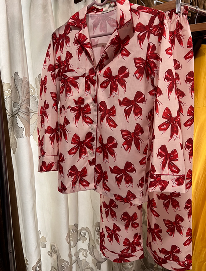 Bow print pajama set