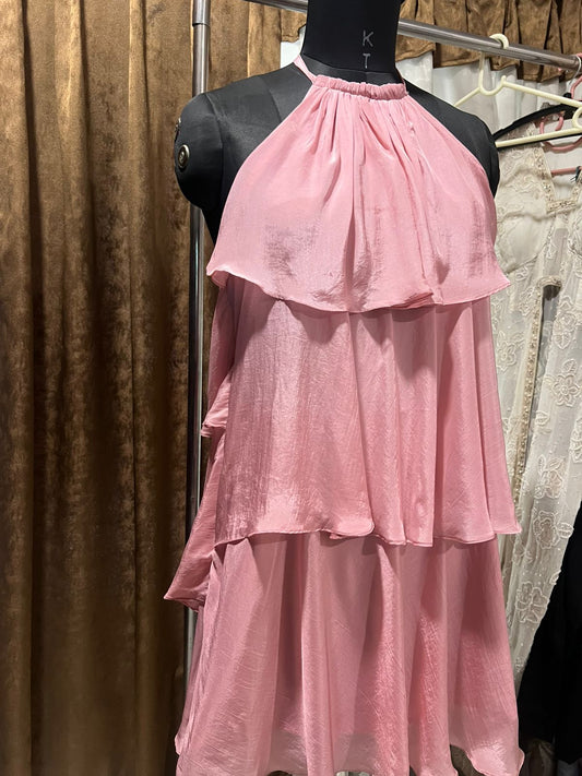 Halter neck ruffle dress