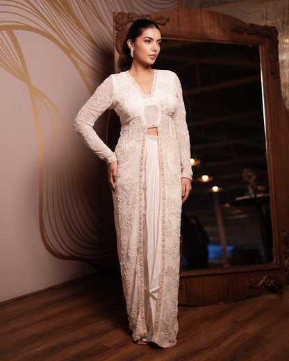 White indowestern set